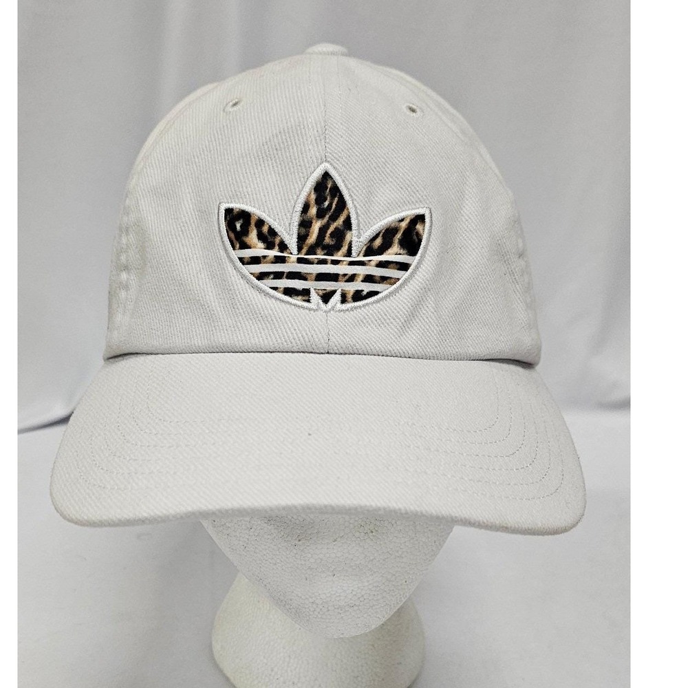 Adidas Originals Trefoil Leopard Print Logo Hat Off White Strapback Baseball Cap